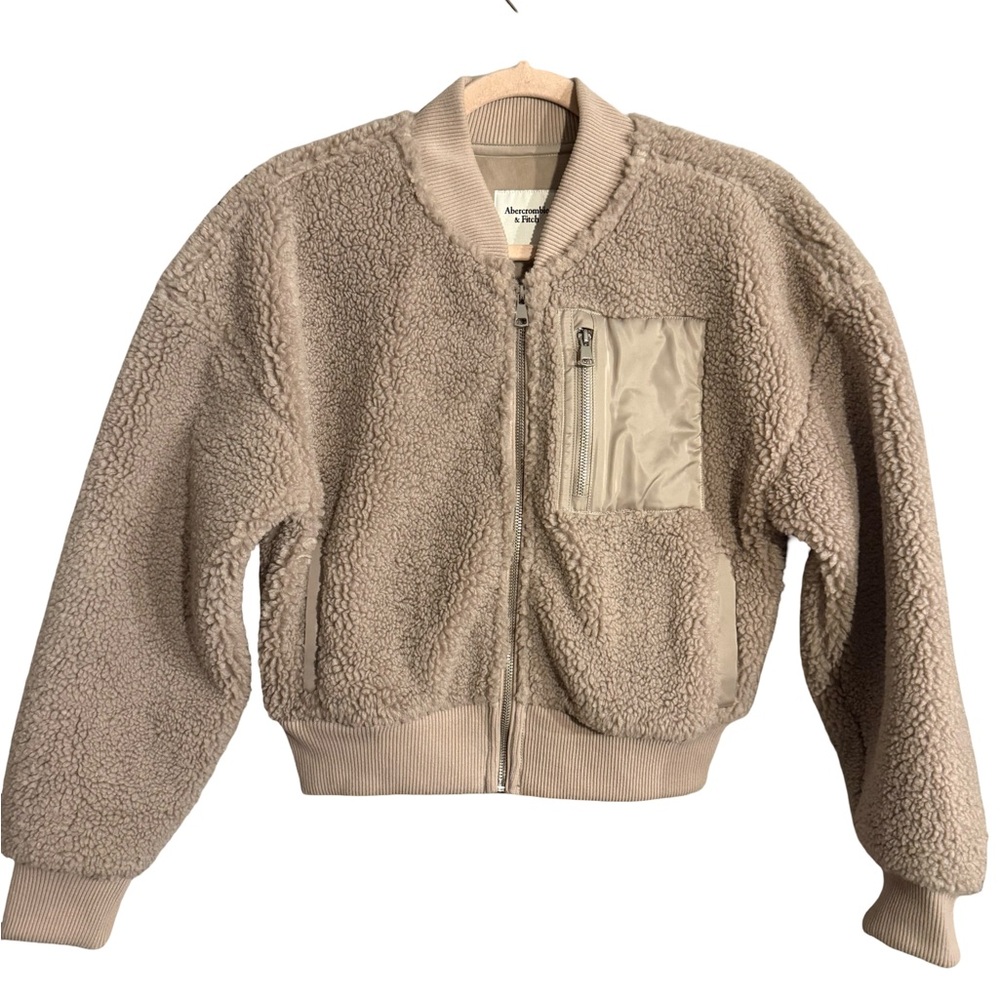 Abercrombie & Fitch Beige Sherpa Bomber Jacket